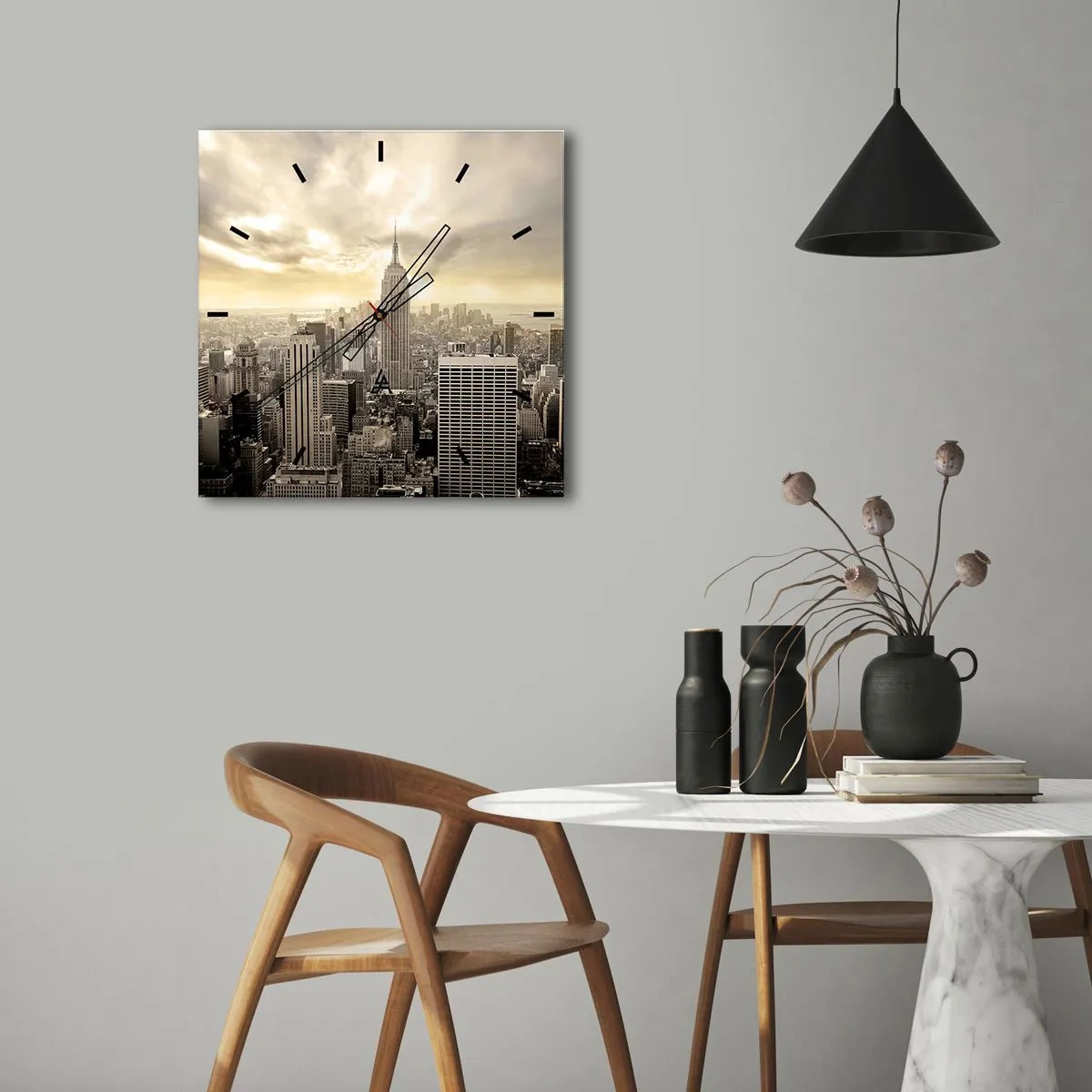 Nástěnné hodiny - New York utkaný z šedi - 40x40 cm