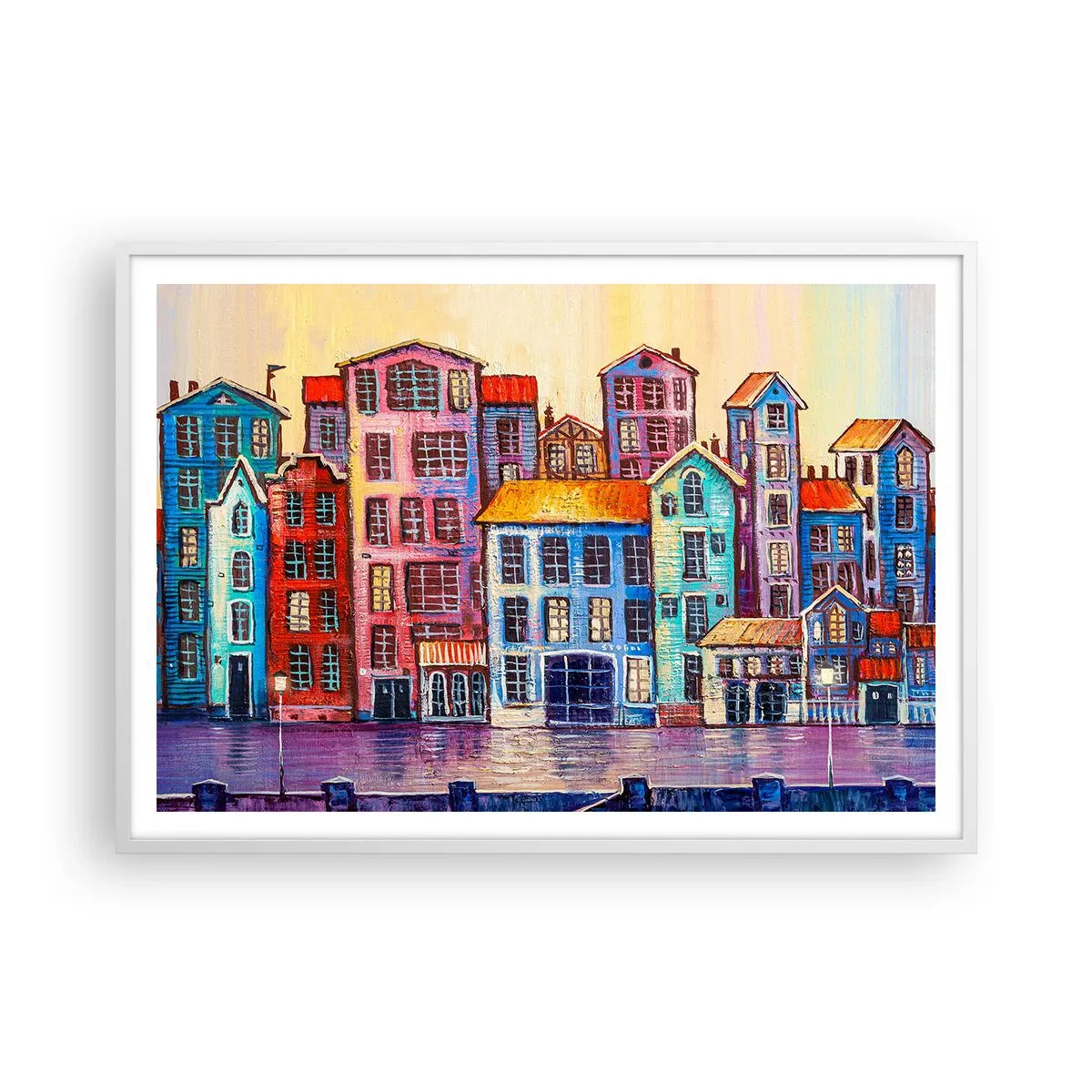 Plakát v bílém rámu - Město jako z pohádky - 100x70 cm