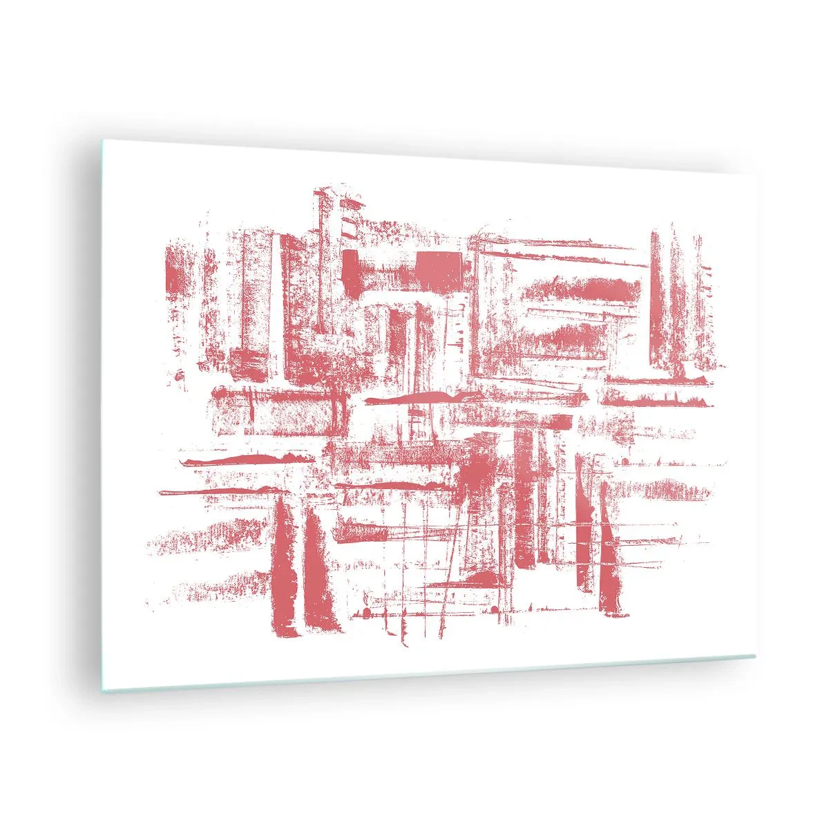 Obraz na skle - Abstraktní kompozice v červené barvě připomínající obrys městské architektury. - 70x50cm - Červené město - Moderní nástěnná dekorace do obývacího pokoje a ložnice ARTTOR