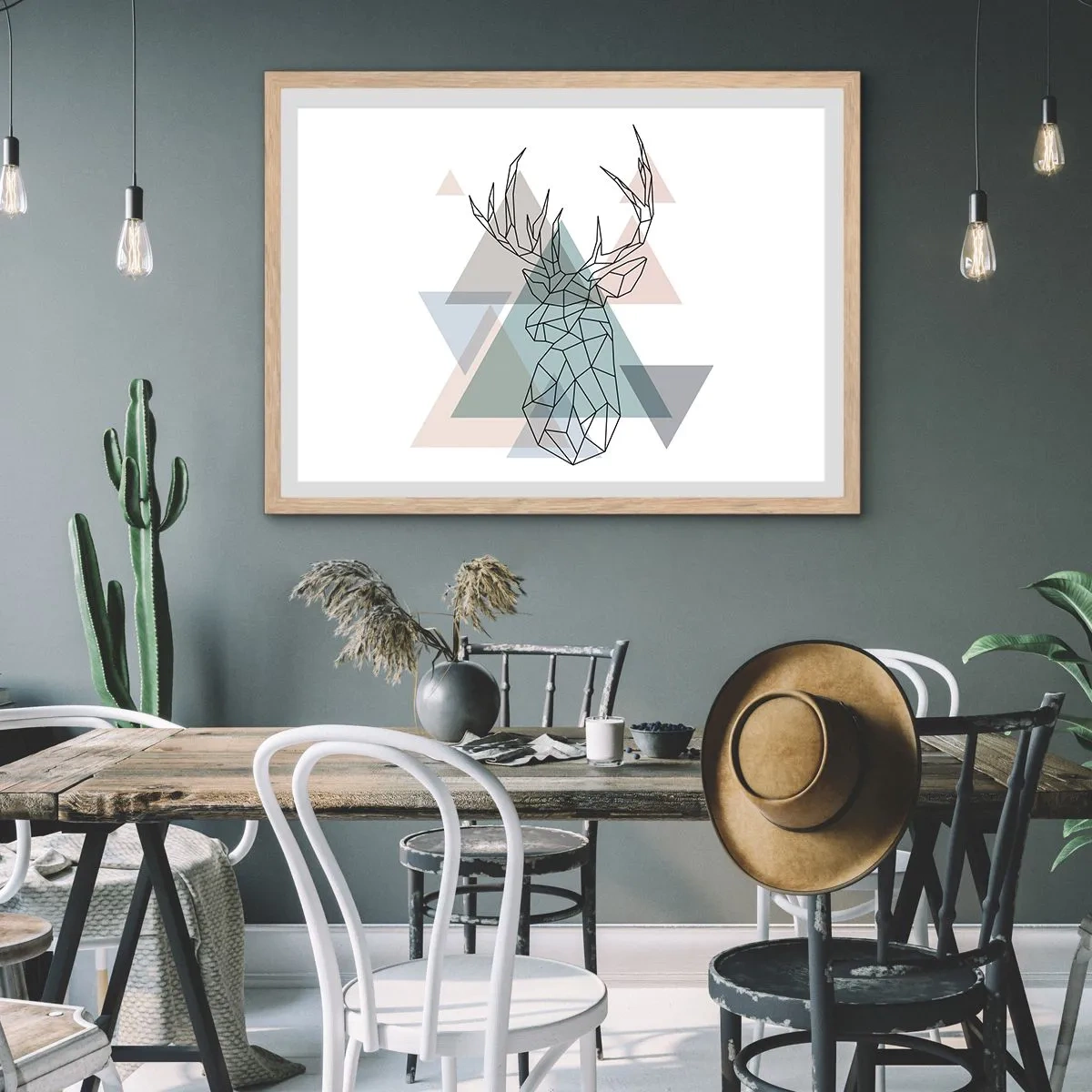 Plakát v rámu světlý dub - V geometrickém lese - 70x50 cm