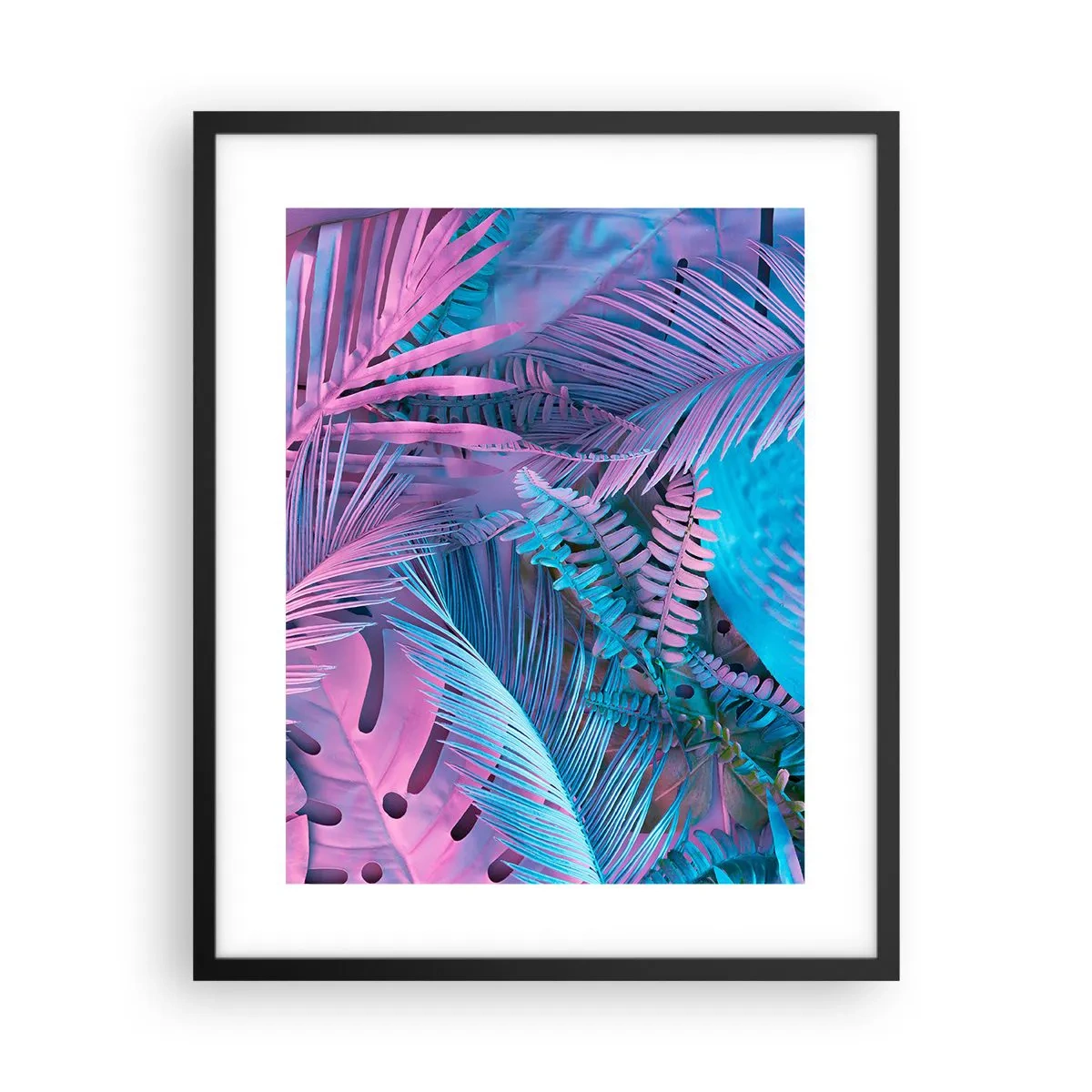 Plakát v černém rámu - Tropy v růžové a modré - 40x50 cm