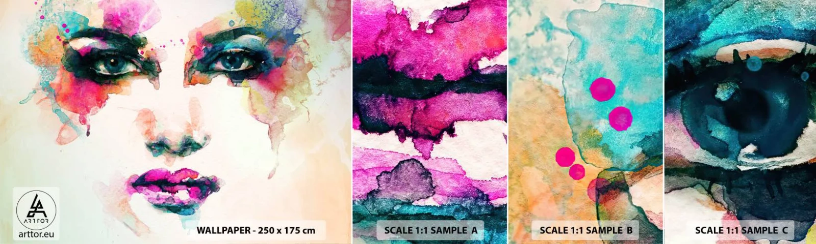 Vzor Fototapety Samolepicí Deluxe Sticker - Portrét malovaný duhou - Abstrakce, ženská tvář, Kus - 100x30 cm