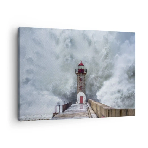 Obraz na plátně - Maják obklopený rozbouřenými vlnami - 70x50cm - Hukot vody, šum větru - Moderní nástěnná dekorace do obývacího pokoje a ložnice ARTTOR