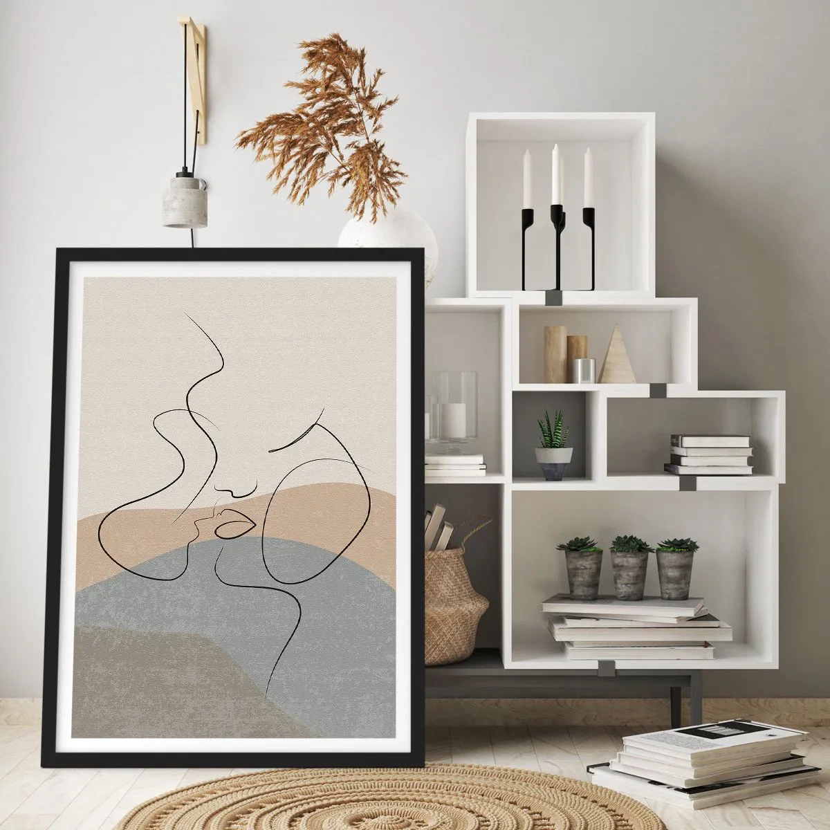 Plakát v černém rámu - Minimalistická linie, která vytváří ženský výraz - 50x70cm - Jako tah štětcem - Moderní nástěnná dekorace do obývacího pokoje a ložnice ARTTOR