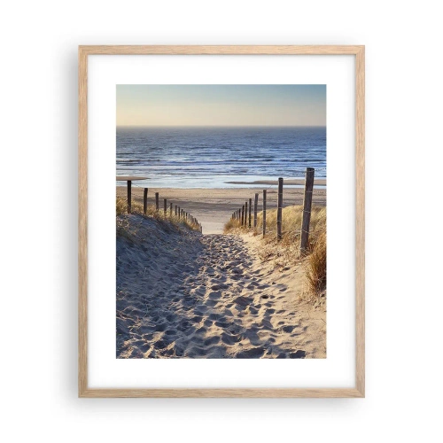 Plakát v rámu světlý dub - Šumění moře, zpěv ptáků, divoká pláž uprostřed trávy… - 40x50 cm