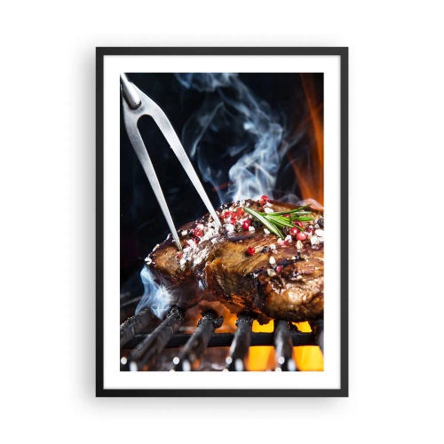 Plakát v černém rámu - Grilovaný steak s kořením - 50x70cm - Šťavnaté a voňavé - Moderní nástěnná dekorace do obývacího pokoje a ložnice ARTTOR