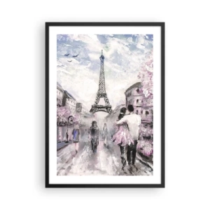 Plakát v černém rámu - Romantická scéna v Paříži s Eiffelovou věží v pozadí - 50x70cm - Když se zamilovat, tak jenom v… - Moderní nástěnná dekorace do obývacího pokoje a ložnice ARTTOR