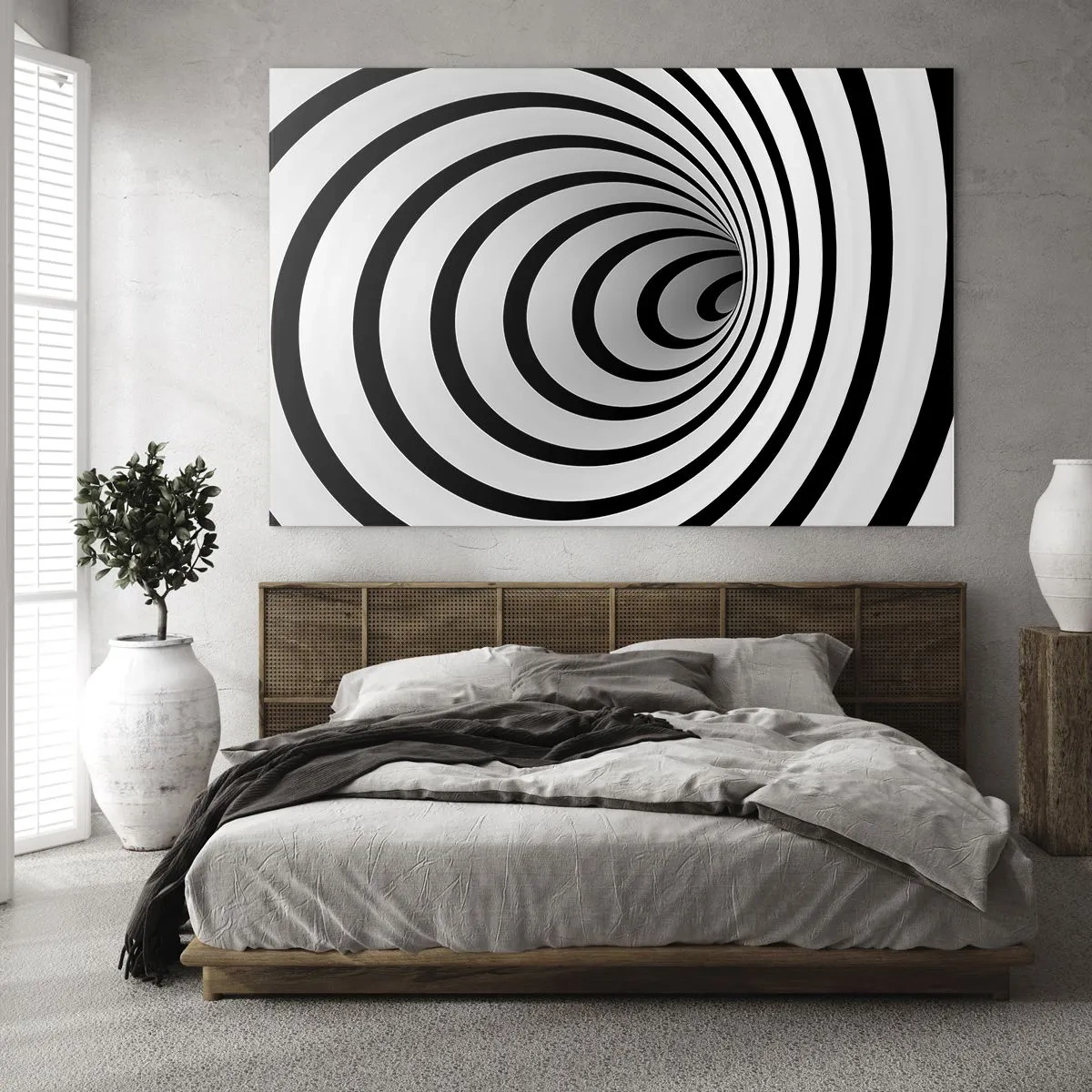 Obraz na skle - Abstraktní spirálový vzor v černé a bílé - 70x50cm - Taky nemůžete odolat? - Moderní nástěnná dekorace do obývacího pokoje a ložnice ARTTOR