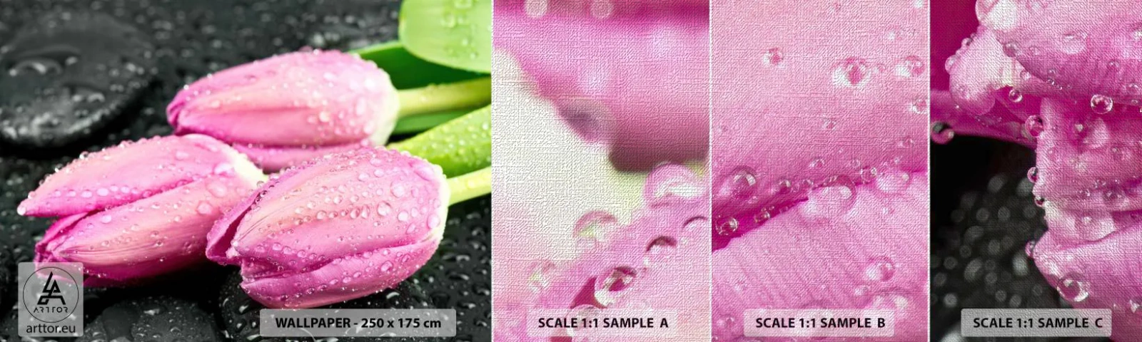 Vzor Fototapety Premium Canvas - Liliová trojice na černém kameni - Květiny, tulipány, Kytice květin - 100x30 cm