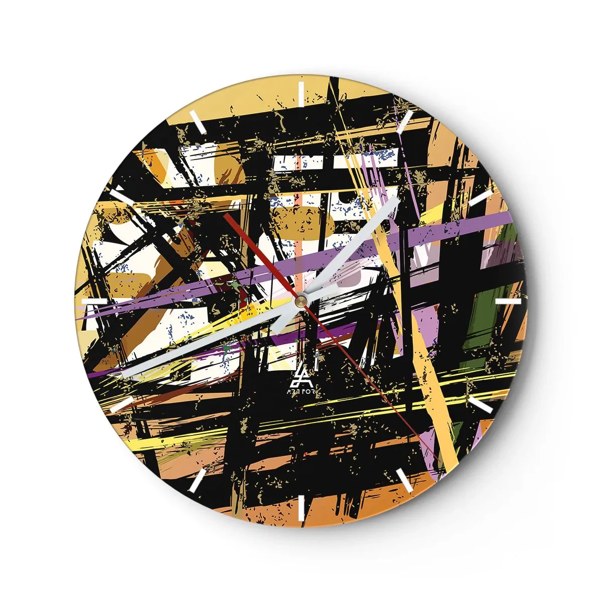Nástěnné hodiny - Dynamické abstraktní linie a tvary v tmavých a světlých tónech. - 30x30cm - Ostrý řez - Moderní nástěnná dekorace do obývacího pokoje, kuchyně a ložnice ARTTOR