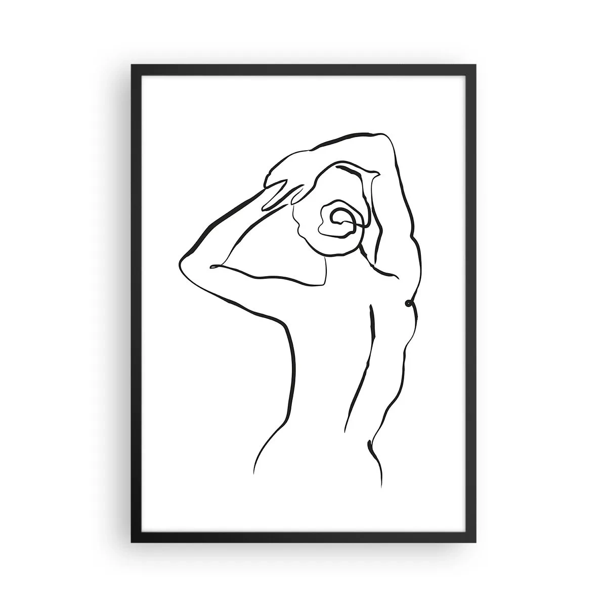 Plakát v černém rámu - Minimalistická silueta ženy s rukama nad hlavou - 50x70cm - Ranní akt - Moderní nástěnná dekorace do obývacího pokoje a ložnice ARTTOR