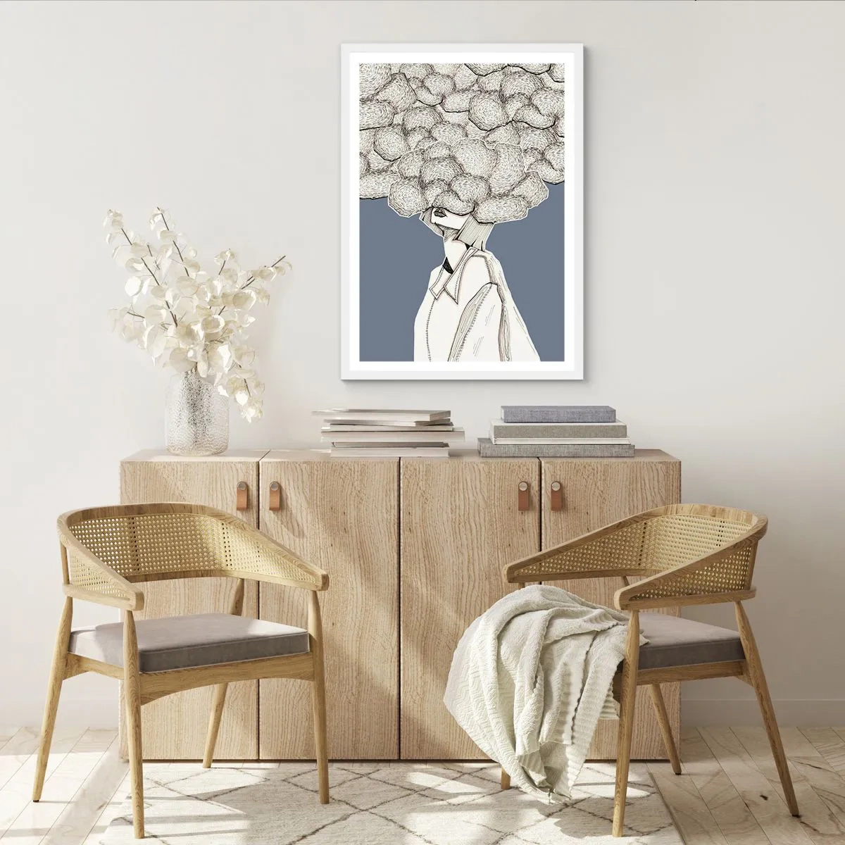 Plakát v bílém rámu - S hlavou v oblacích - 30x40 cm