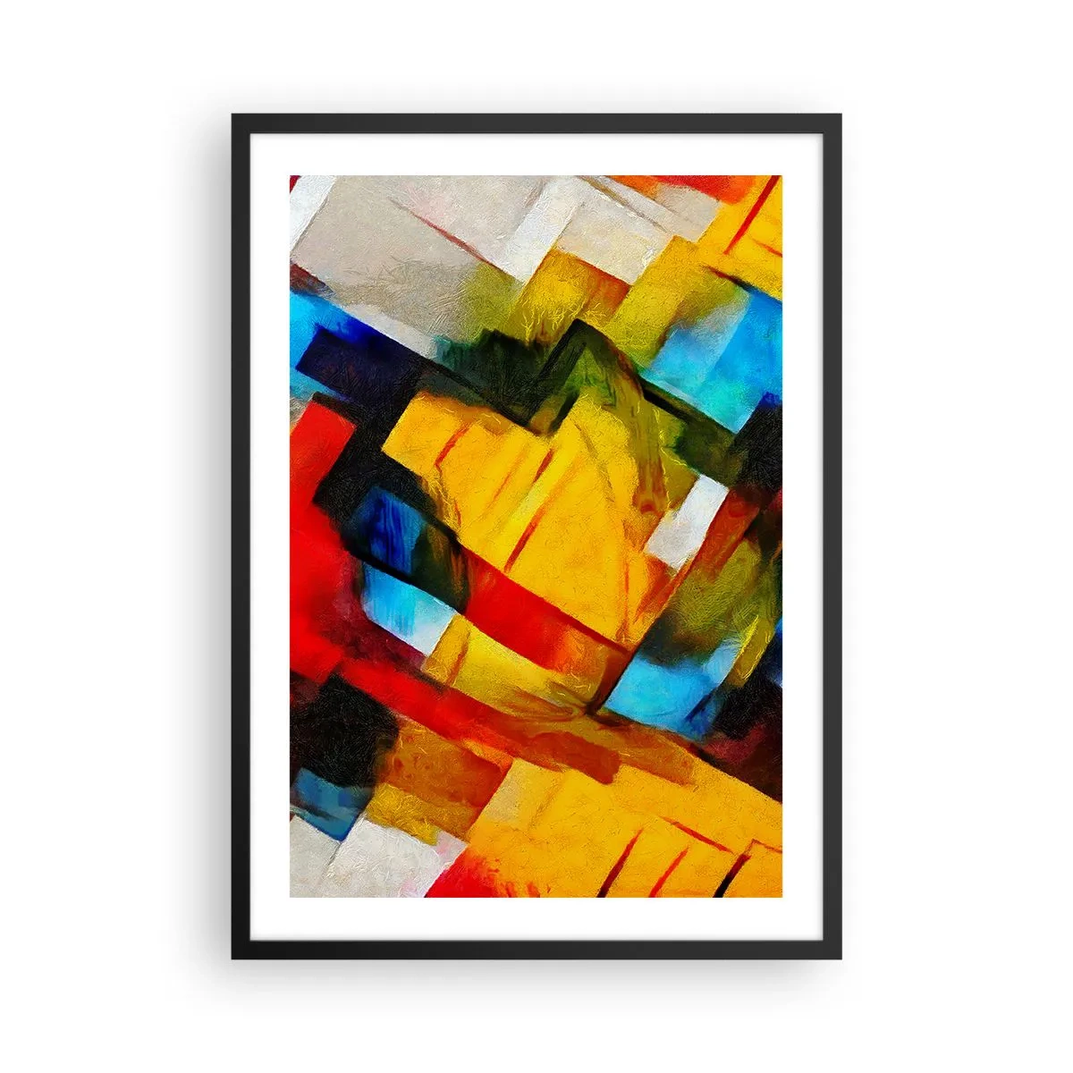 Plakát v černém rámu - Abstraktní geometrické tvary v intenzivních barvách - 50x70cm - Vícebarevné vrstvy - Moderní nástěnná dekorace do obývacího pokoje a ložnice ARTTOR