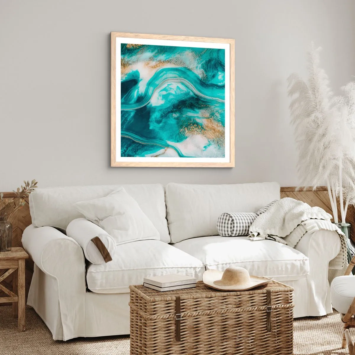 Plakát v rámu světlý dub - Řeka zlata - 50x50 cm