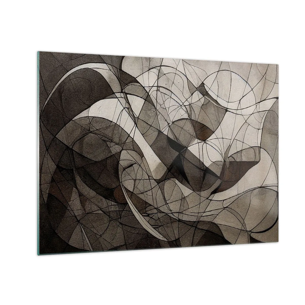 Obraz na skle - Abstraktní kompozice organických linií v zemitých tónech. - 70x50cm - Oběh barev Země - Moderní nástěnná dekorace do obývacího pokoje a ložnice ARTTOR