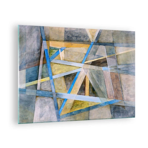 Obraz na skle - Abstraktní kompozice s geometrickými tvary - 70x50cm - Přímo nebo diagonálně? - Moderní nástěnná dekorace do obývacího pokoje a ložnice ARTTOR