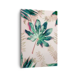 Obraz na plátně - Studie zelené na růžovém pozadí - 70x100 cm