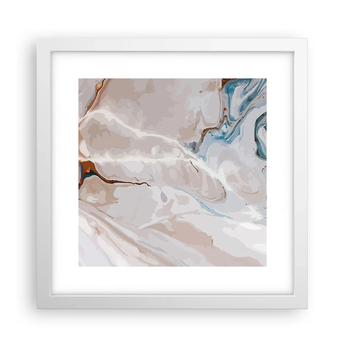 Plakát v bílém rámu - Modré meandry pod bílou - 30x30 cm