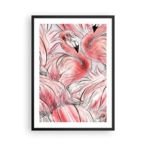 Plakát v černém rámu - Jemný vzor plameňáků v odstínech růžové - 50x70cm - Ptačí corps de ballet - Moderní nástěnná dekorace do obývacího pokoje a ložnice ARTTOR