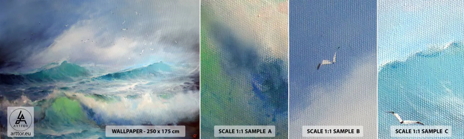 Vzor Fototapety Samolepicí Deluxe Sticker - „Vichřice zavyla triumfálně…“ - Bouřka, Vysoká vlna, Ptactvo - 100x30 cm