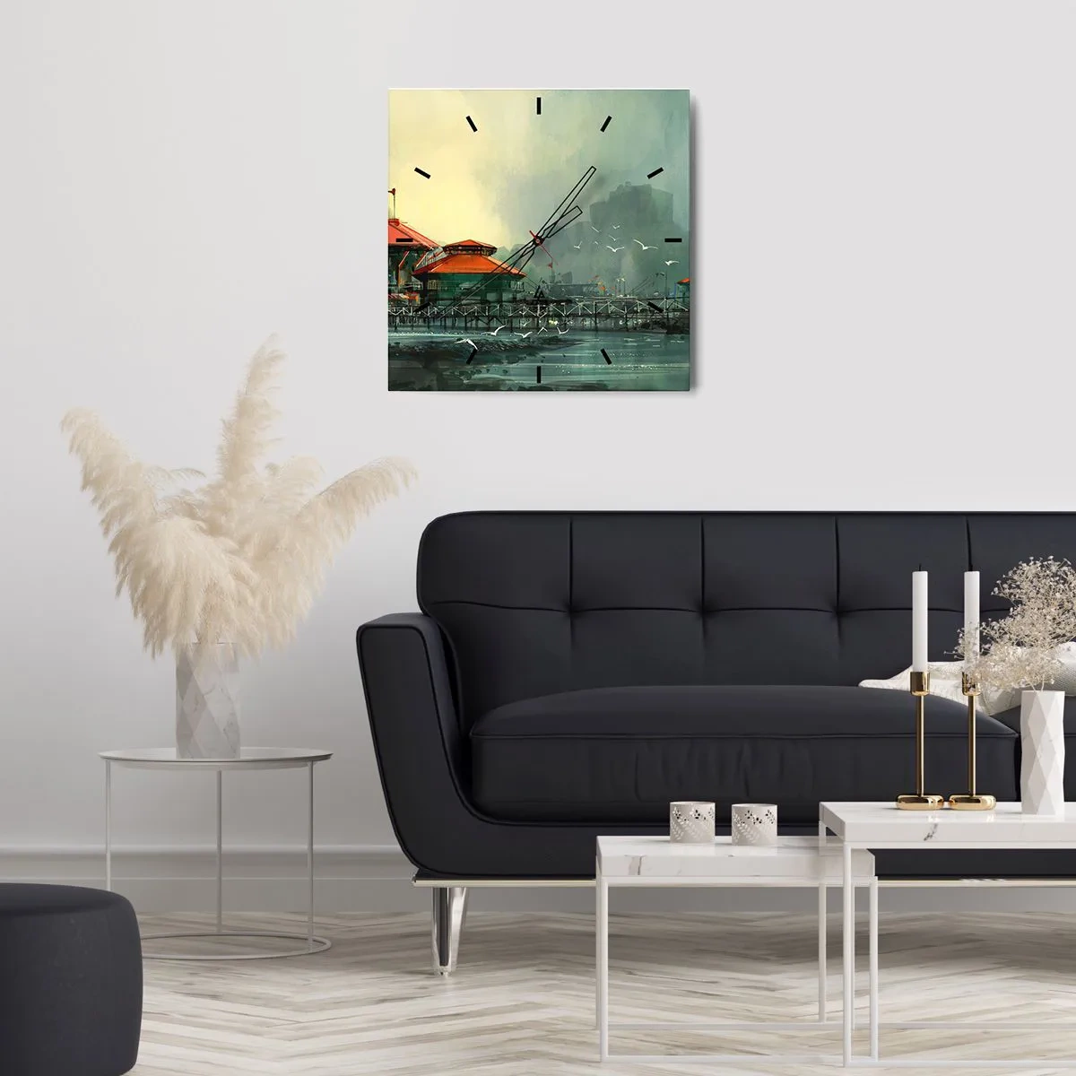 Nástěnné hodiny - Slunečný den v přístavu - 30x30 cm