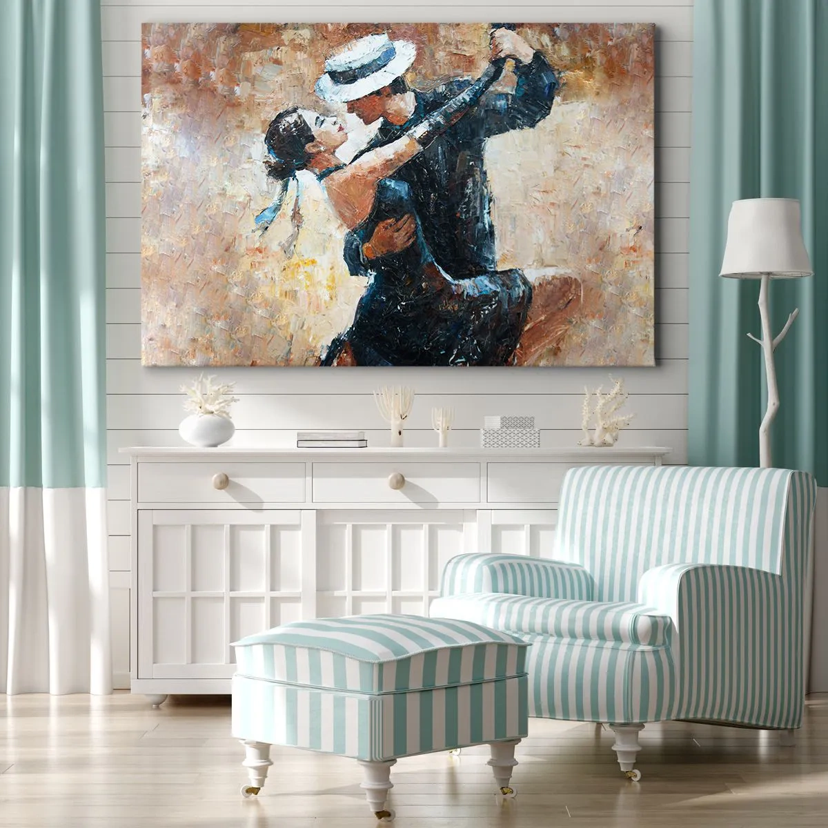 Obraz na plátně - Pár tančí tango v romantickém, elegantním stylu - 70x50cm - A la Rudolf Valentino - Moderní nástěnná dekorace do obývacího pokoje a ložnice ARTTOR