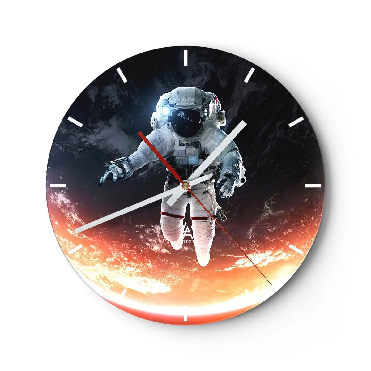 Nástěnné hodiny - Astronaut vznášející se ve vesmíru s výhledem na Zemi - 30x30cm - Mohu zůstat ještě chvilku? - Moderní nástěnná dekorace do obývacího pokoje, kuchyně a ložnice ARTTOR