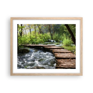 Plakát v rámu světlý dub - U zpěněného vodopádu - 50x40 cm