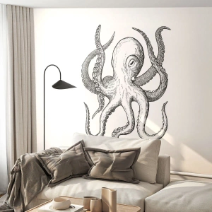 Fototapeta na míru Premium Canvas - Tančící s vlnami - Chobotnice, Výkres, Pobřeží