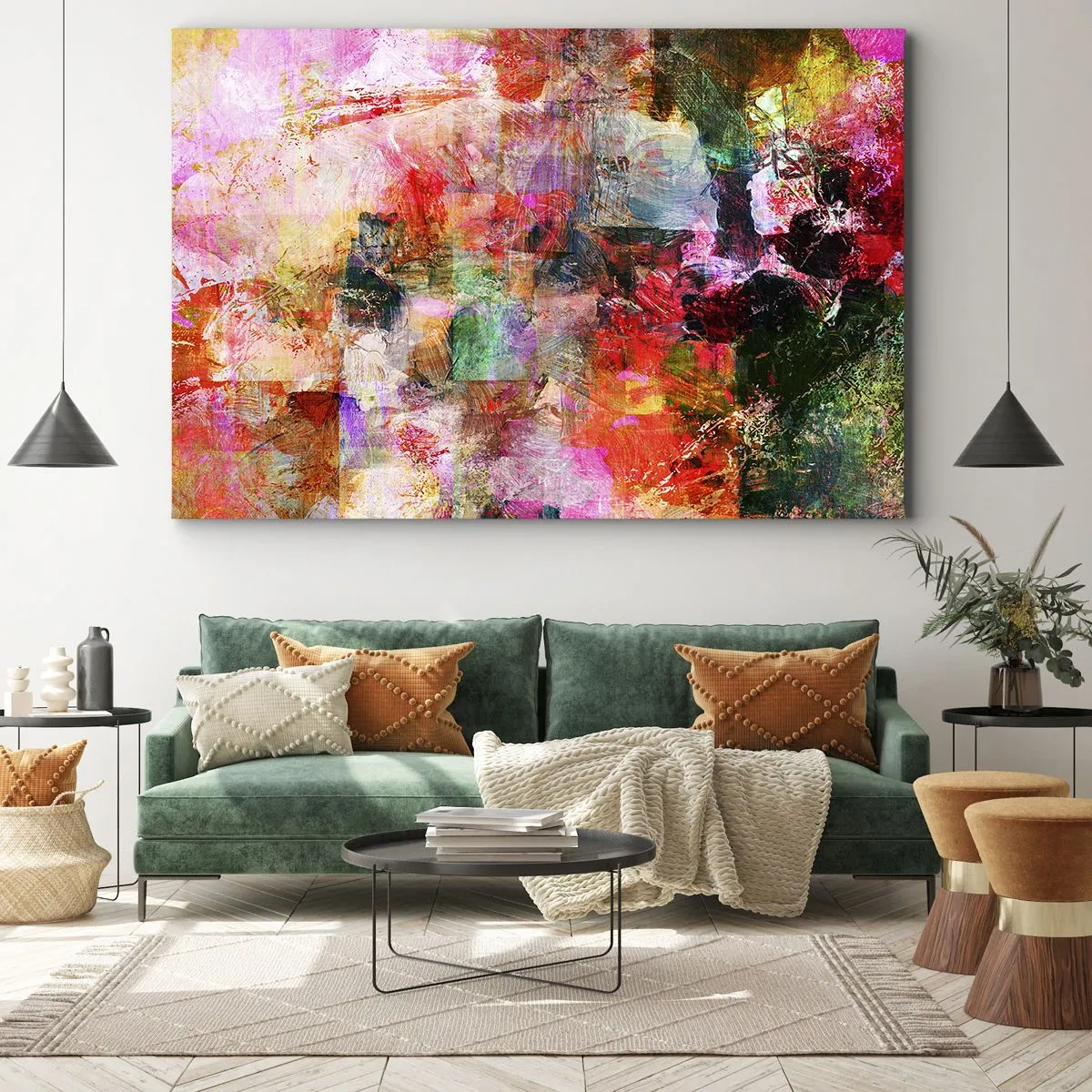 Obraz na plátně - Abstraktní kompozice s dominantními růžovými a červenými tóny. - 70x50cm - Cesta růžovou - Moderní nástěnná dekorace do obývacího pokoje a ložnice ARTTOR