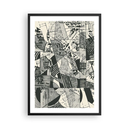 Plakát v černém rámu - Černobílé abstraktní geometrické vzory - 50x70cm - Dynamika současnosti - Moderní nástěnná dekorace do obývacího pokoje a ložnice ARTTOR