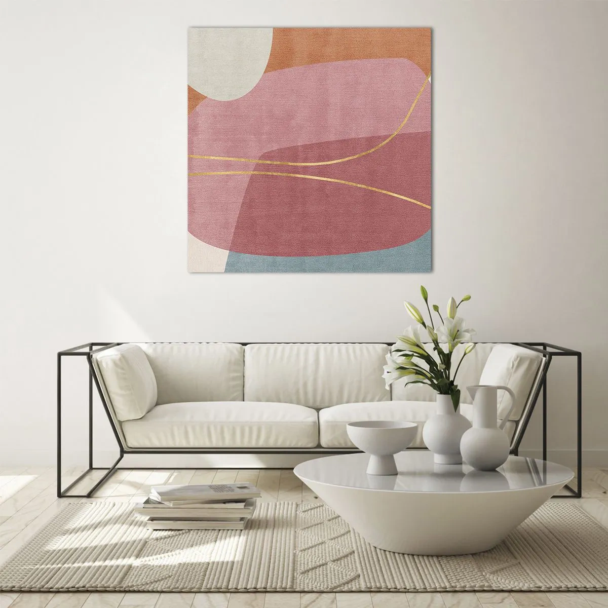 Obraz na skle - Pastelová kompozice se zlatou nití - 40x40 cm