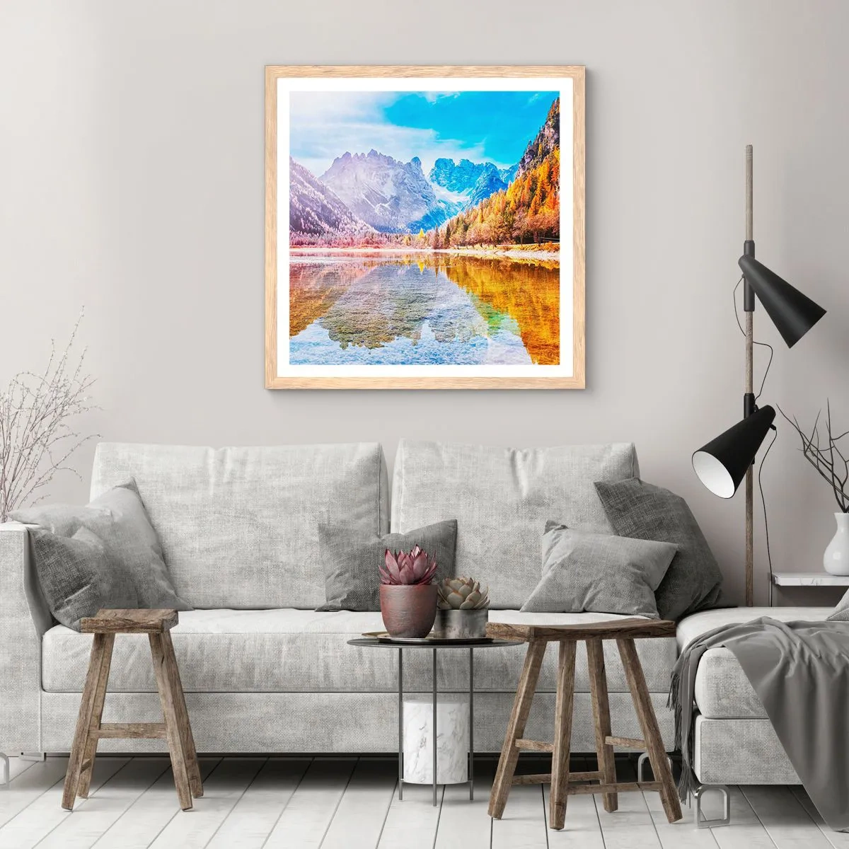 Plakát v rámu světlý dub - A v horách už je podzim - 60x60 cm