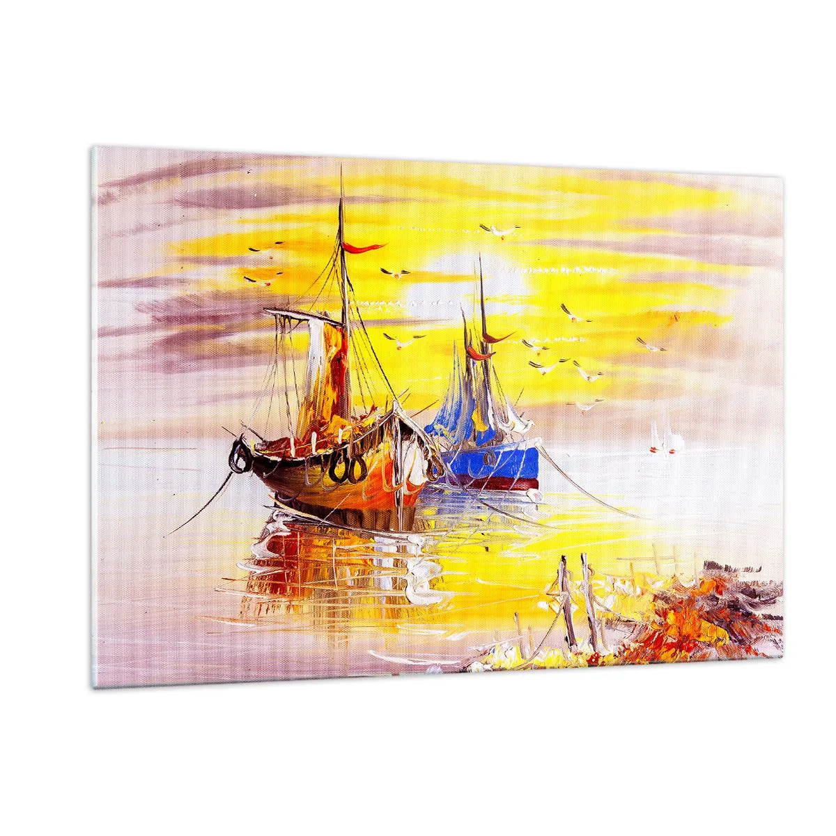 Obraz na skle - Zasloužený odpočinek v přístavu - 120x80 cm