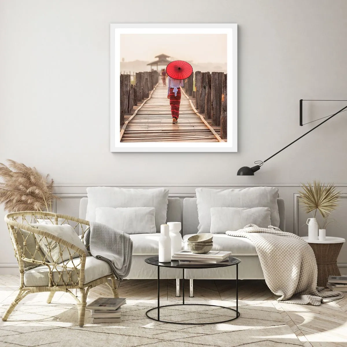 Plakát v bílém rámu - Na starém mostě - 60x60 cm