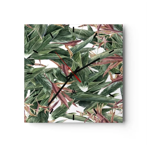 Nástěnné hodiny - Smaragdově-liliové houští - 30x30 cm