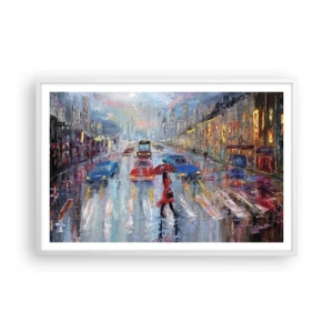 Plakát v bílém rámu - Deštivé odpoledne ve městě - 91x61 cm
