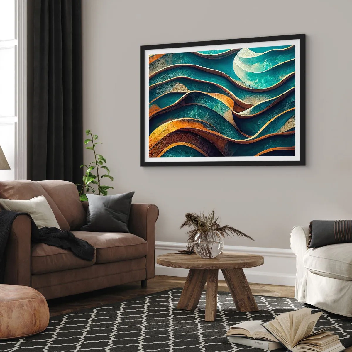 Plakát v černém rámu - Meandry modré - 70x50 cm