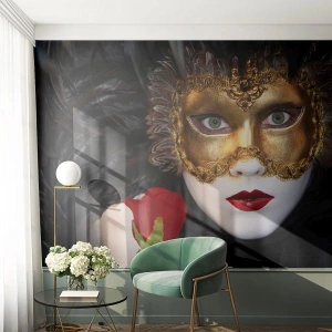 Fototapeta na míru Premium Canvas - Protože život je velký bál - Kapuce, Růže, červené rty