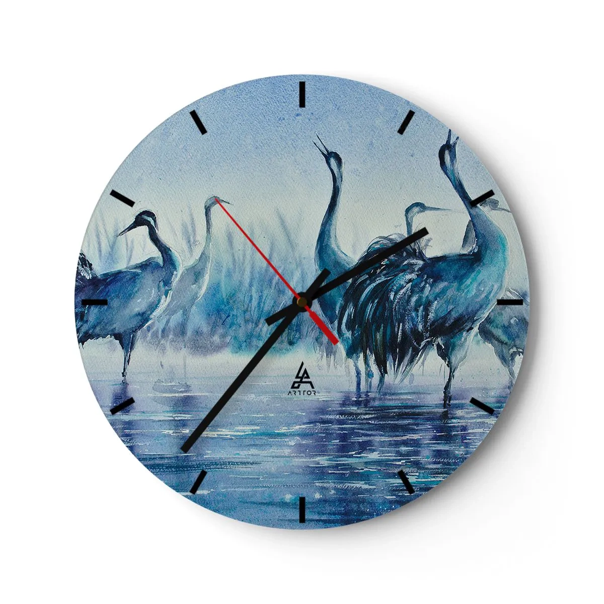 Nástěnné hodiny - Akvarelová malba brodivých ptáků - 30x30cm - Ranní setkání - Moderní nástěnná dekorace do obývacího pokoje, kuchyně a ložnice ARTTOR