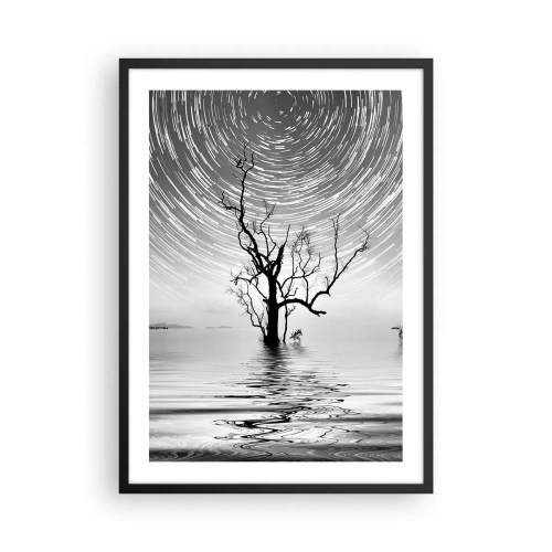 Plakát v černém rámu - Hvězda se víří nad osamělým stromem ve vodě - 50x70cm - Symfonie přírody - Moderní nástěnná dekorace do obývacího pokoje a ložnice ARTTOR