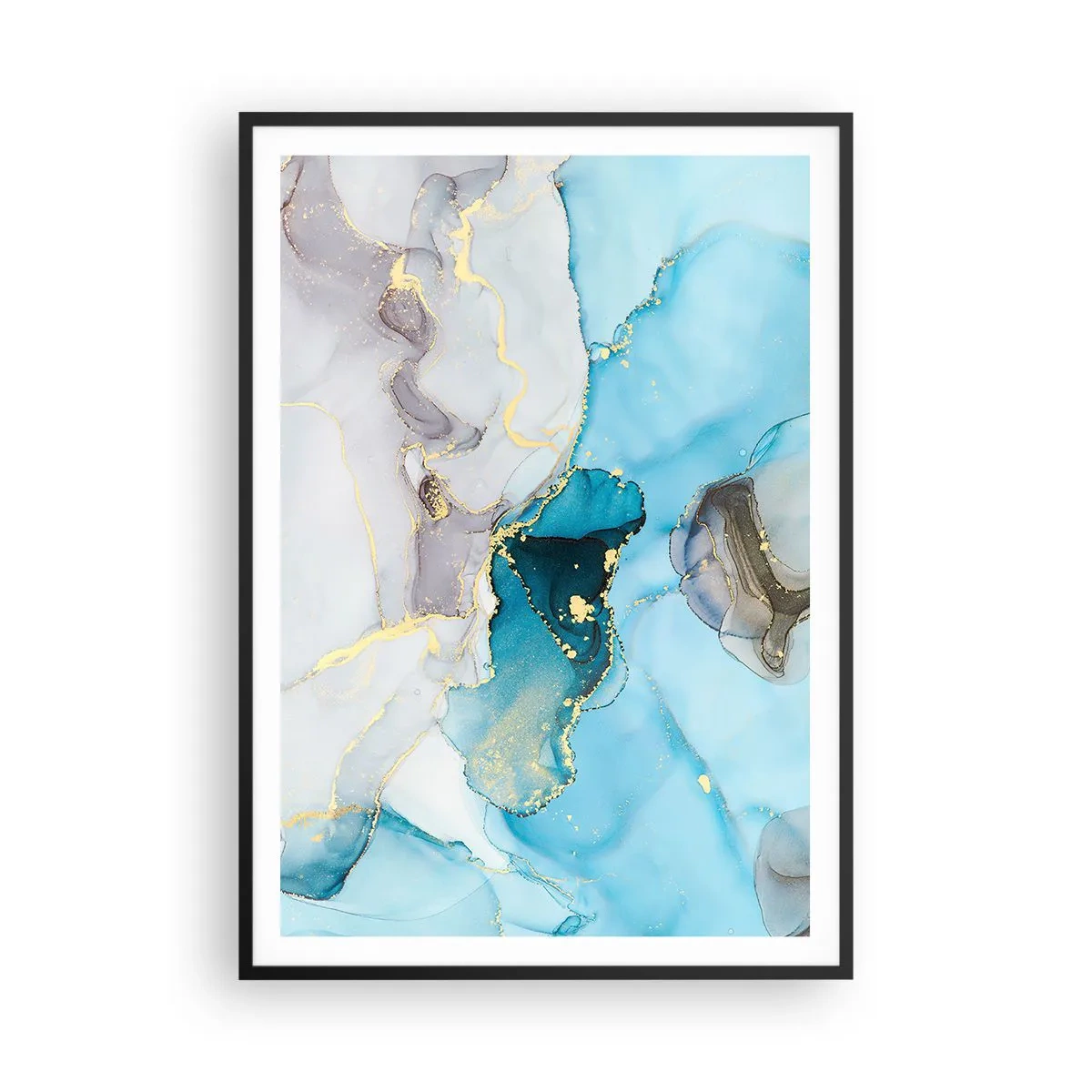 Plakát v černém rámu - Studie o setkání šedé a tyrkysové - 70x100 cm