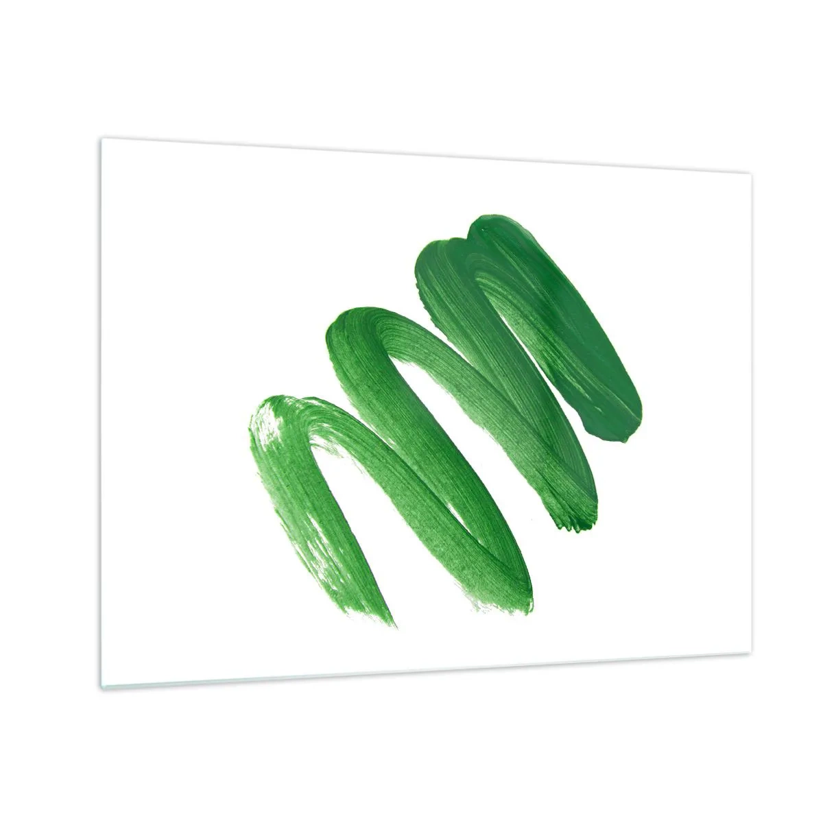 Obraz na skle - Dynamický zelený tah štětcem na bílém pozadí - 70x50cm - Zelený žert - Moderní nástěnná dekorace do obývacího pokoje a ložnice ARTTOR