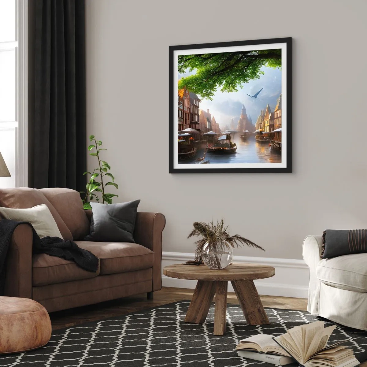 Plakát v černém rámu - Nizozemská městská krajinka - 60x60 cm