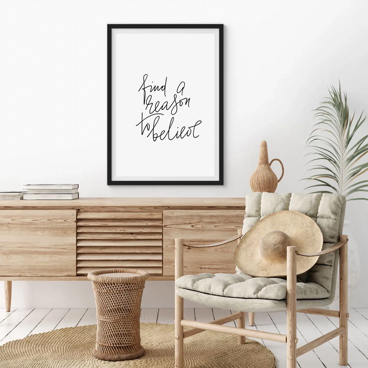 Plakát v černém rámu - Najděte důvod věřit citaci v minimalistickém stylu - 50x70cm - Je to možné - Moderní nástěnná dekorace do obývacího pokoje a ložnice ARTTOR