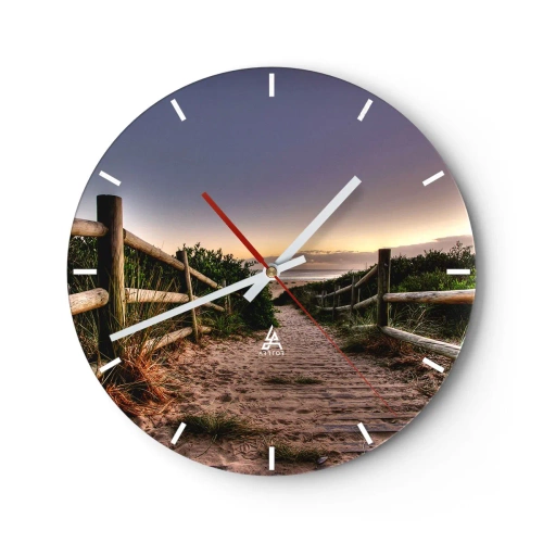 Nástěnné hodiny - Cesta na pláž při západu slunce - 30x30cm - Už je vidět cíl - Moderní nástěnná dekorace do obývacího pokoje, kuchyně a ložnice ARTTOR