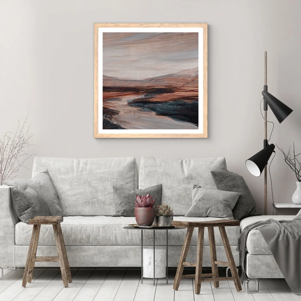 Plakát v rámu světlý dub - Klidné údolí - 30x30 cm