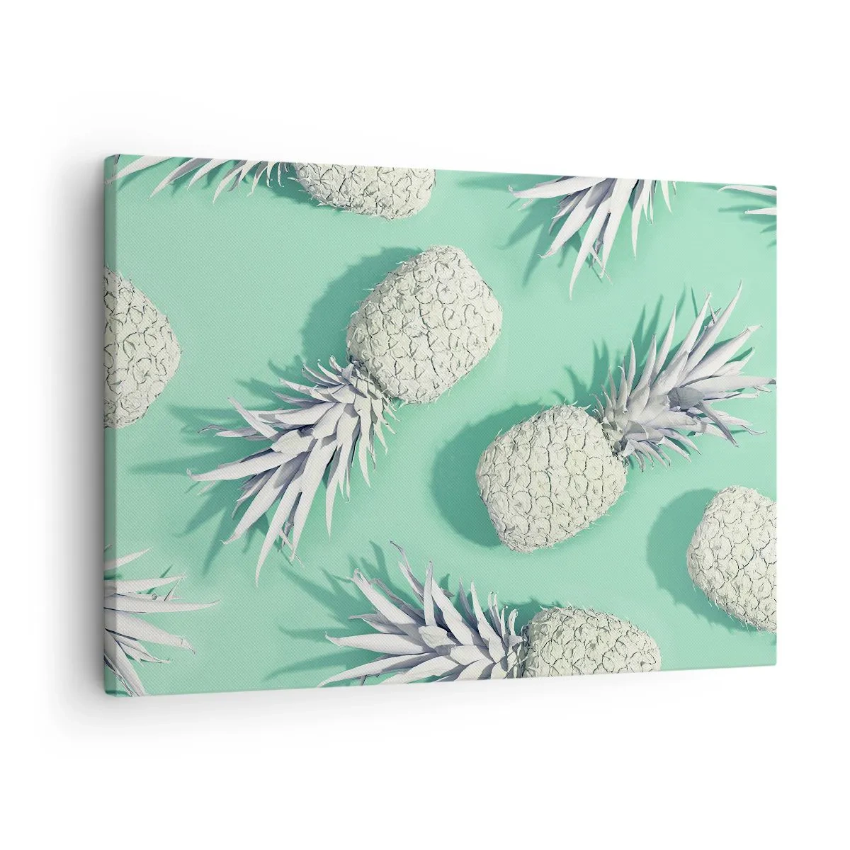 Obraz na plátně - Bílé ananasy na pastelovém pozadí v minimalistickém stylu - 70x50cm - skvěle ladí s mátou - Moderní nástěnná dekorace do obývacího pokoje a ložnice ARTTOR
