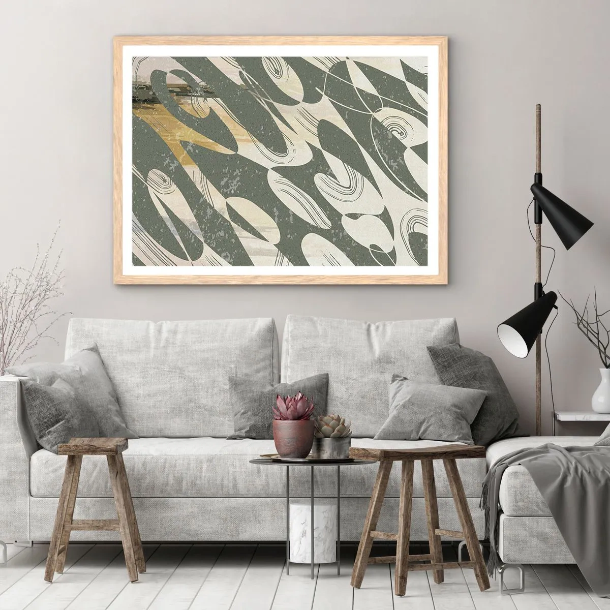 Plakát v rámu světlý dub - Rytmizovaná abstrakce - 91x61 cm