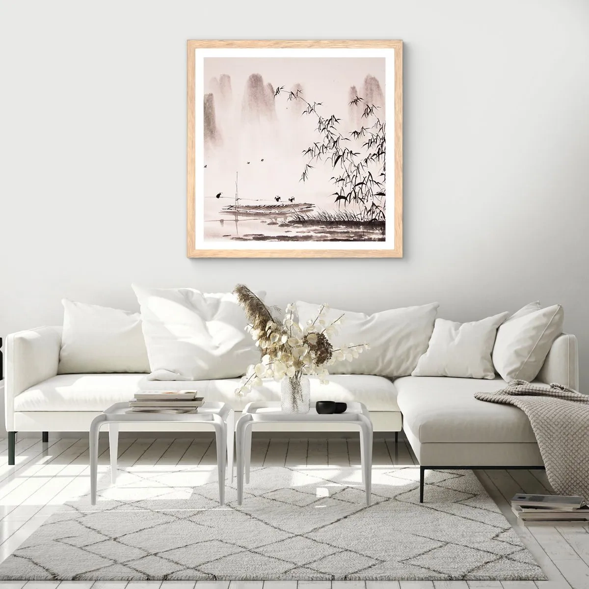 Plakát v rámu světlý dub - Klid rýžových polí - 40x40 cm